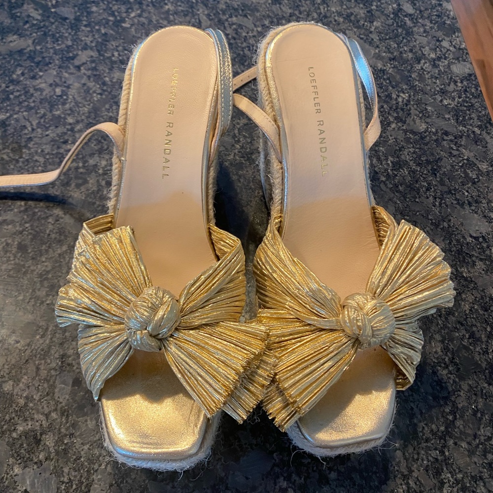 Loeffler Randall Gold Peri Espadrille Wedge Sandals